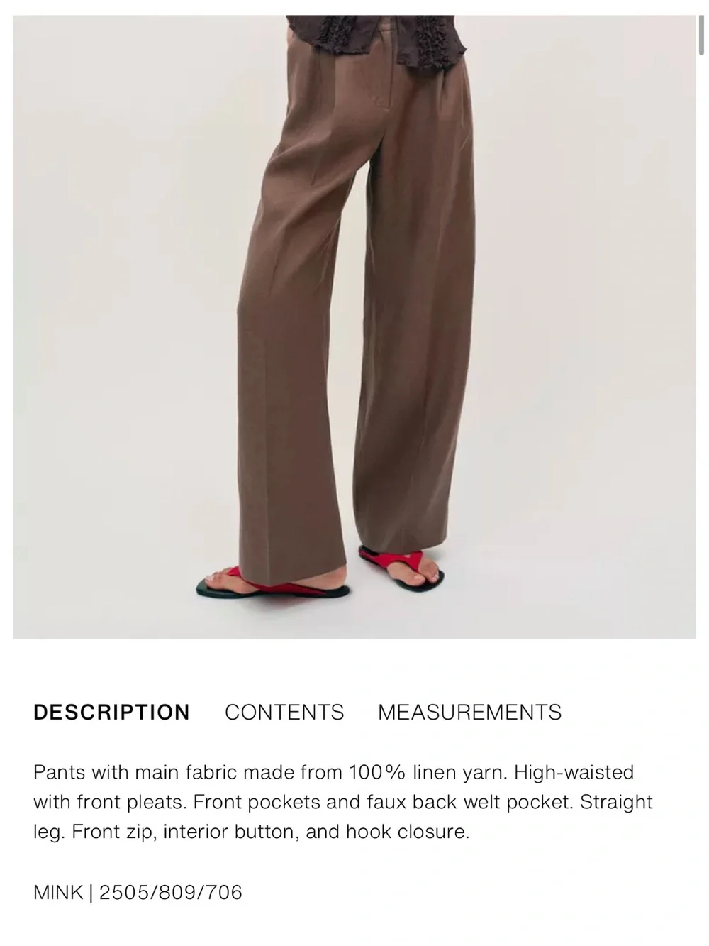 Zara 100% LINEN STRAIGHT LEG PANTS